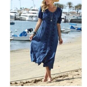 Ananda's Collection  Blue Embroidered Button-Up Midi Dress - Women Size M # Z795